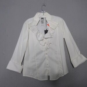 Vintage Parasuco Top Women XL White Ruffle Victorian Regency Romantic Button NWT